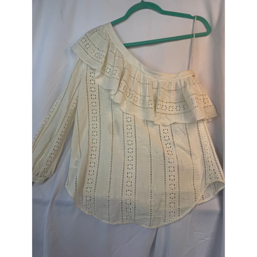 Veronica Beard white One-Shoulder Eyelet Lace Ruffle Top Blouse Sz 6
